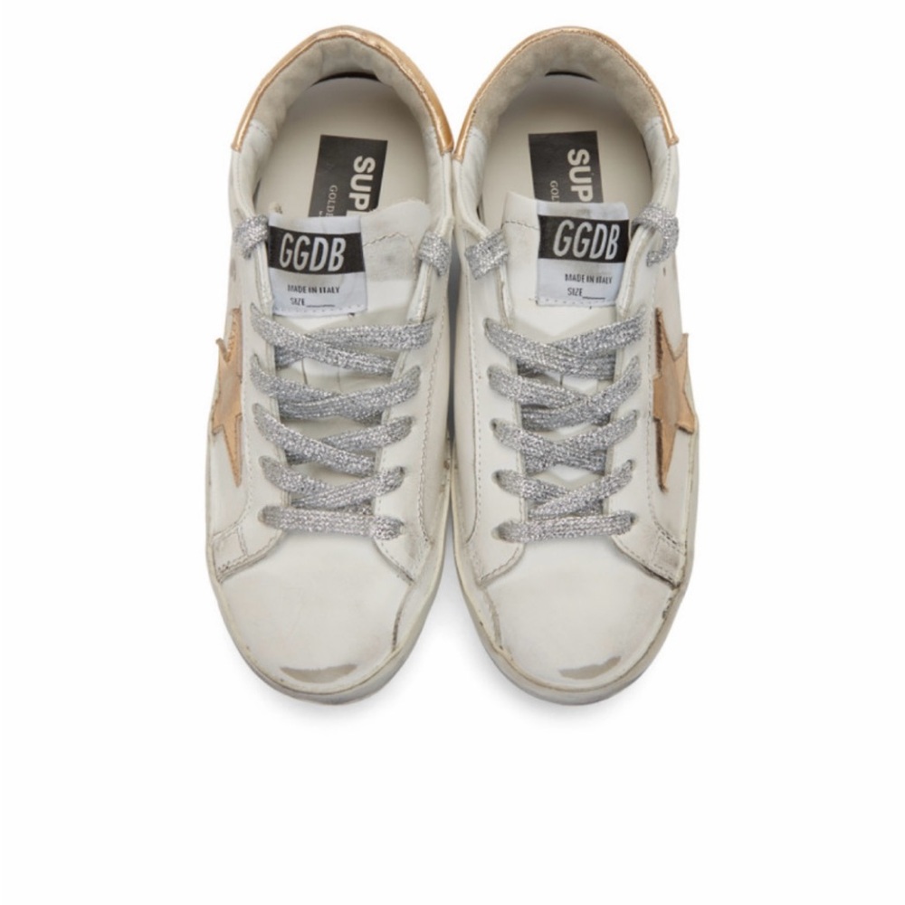 Golden Goose White and Gold Sneakers with box